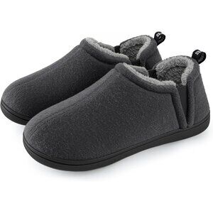 👑Men's Wool Slippers Closed Toe Light Gray Faux Fur Elastic Gores Winter Shoes